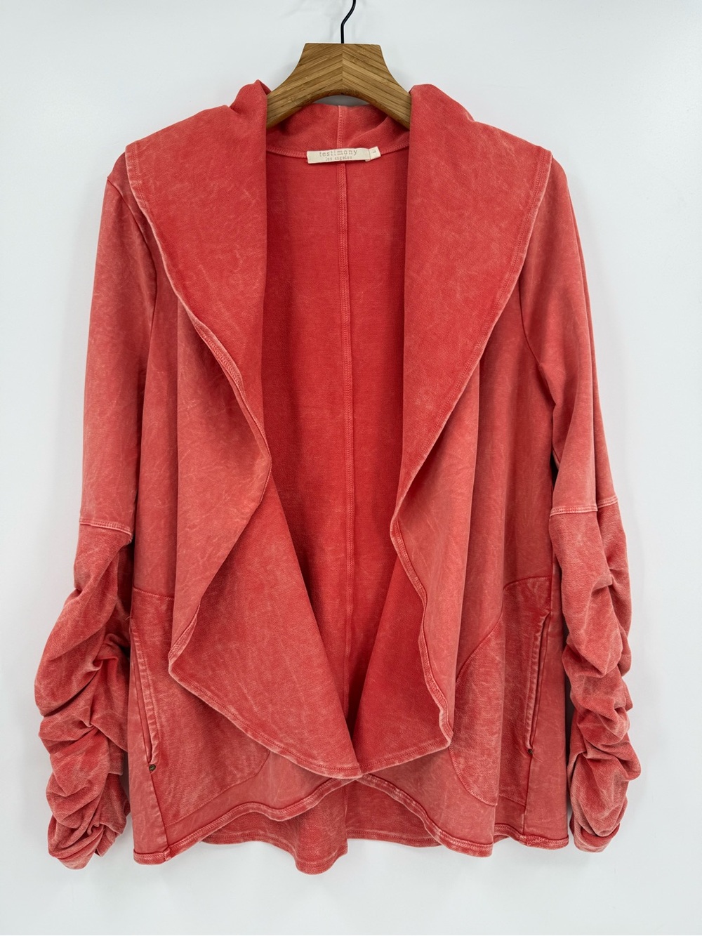 Testimony Los Angeles French Terry Cotton Cardigan in Washed Coral Size L